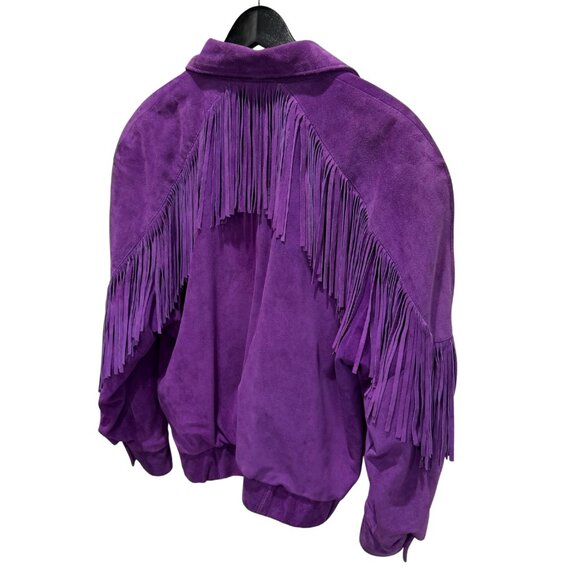Vintage Firenze Santa Barbara Purple Fringe Western Bomber Suede Jacket Large - Picture 3 of 6